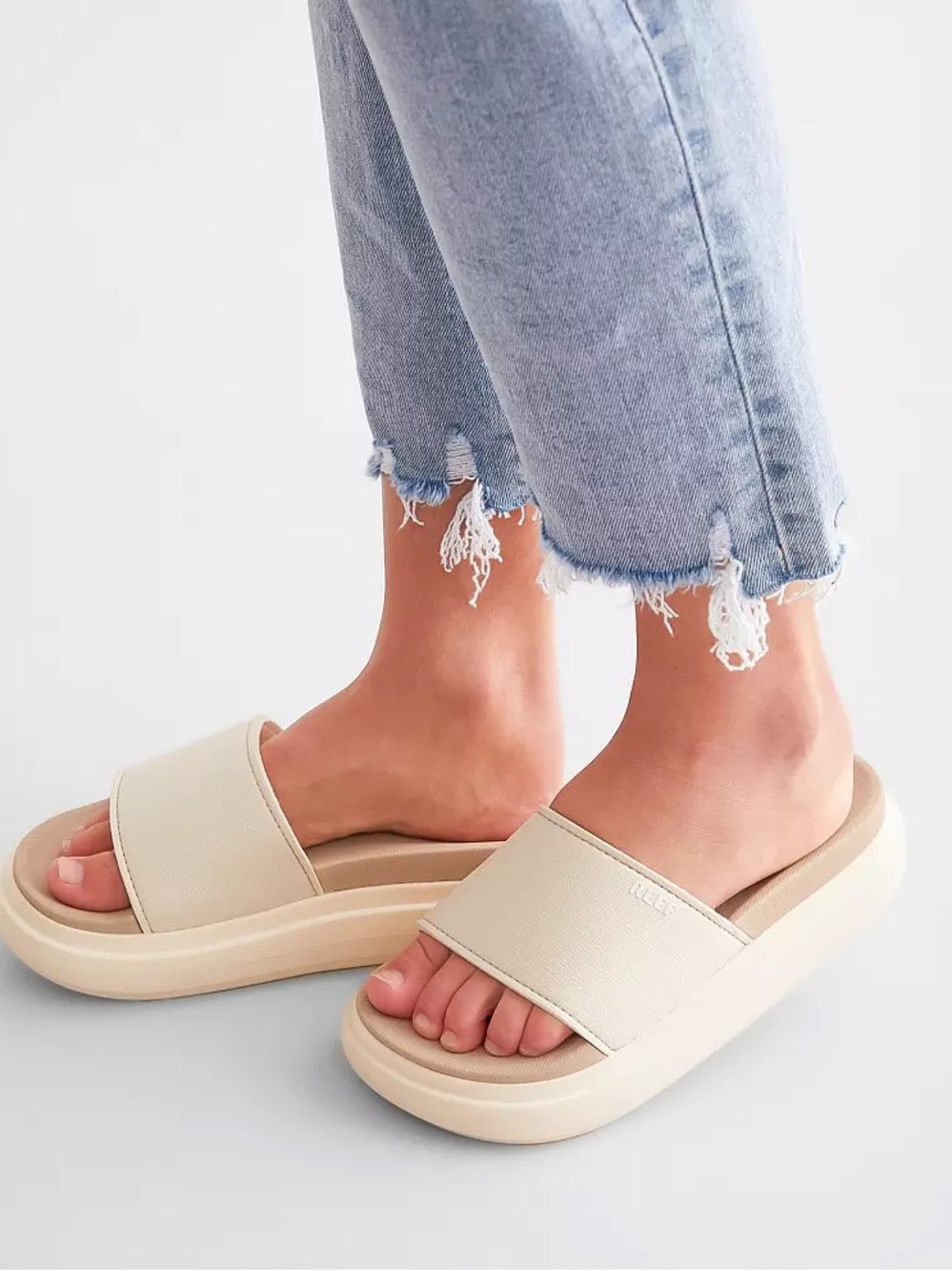 Women’s Reef Cream Slide Sandals - Comfortable Platform Slides